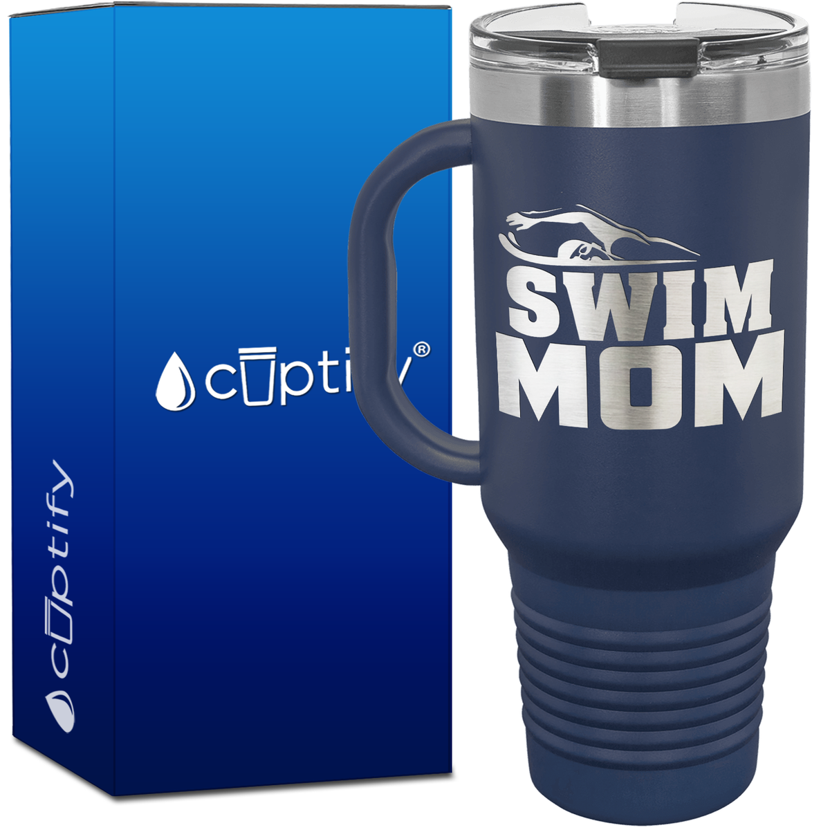 Swim Mom with Swimmer Silhoutte 40oz Swimming Travel Mug