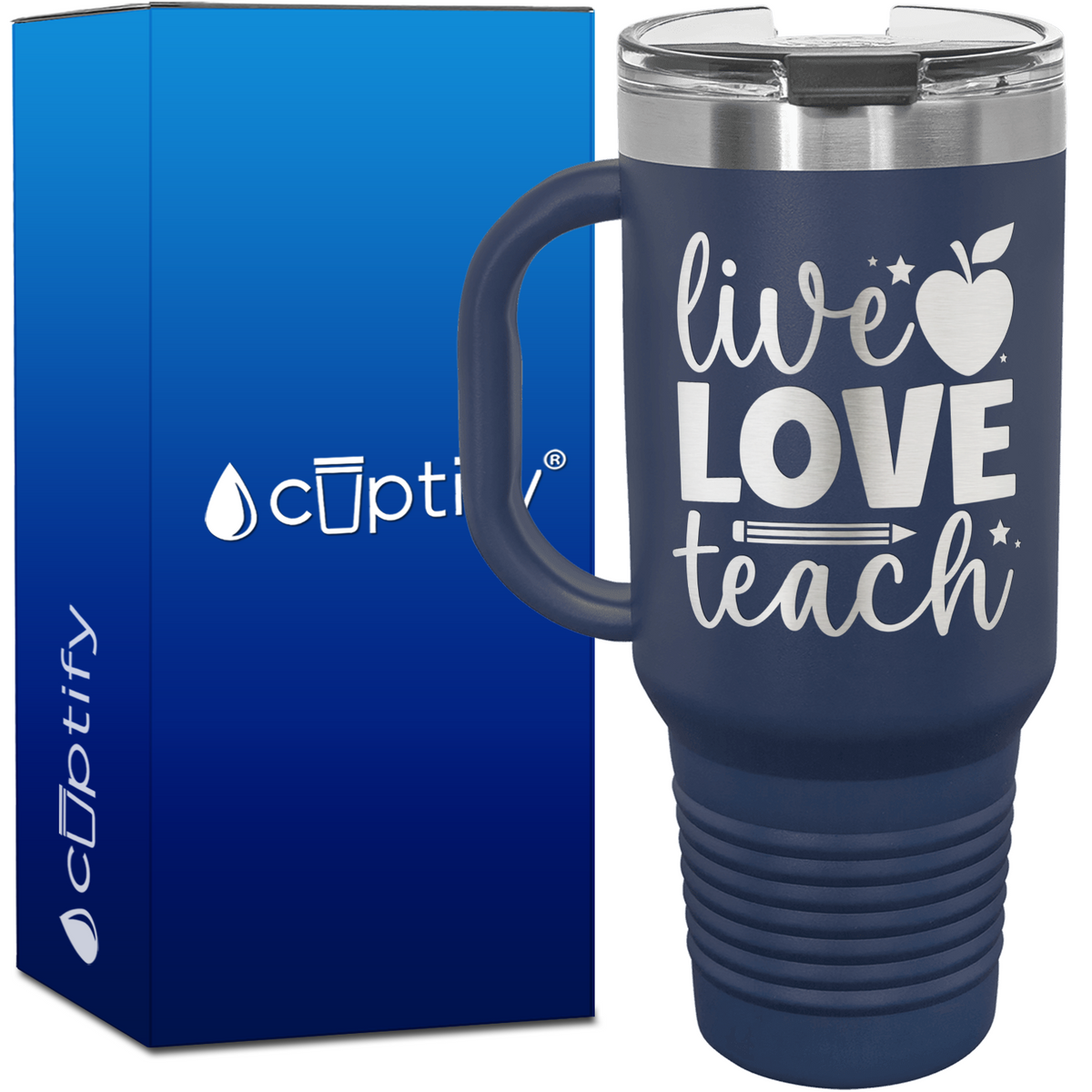 Live Love Teach with Apple 40oz Teacher Travel Mug
