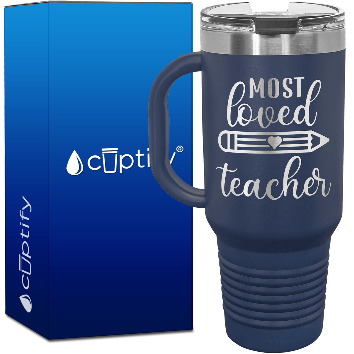 Most Loved Teacher with Heart 40oz Teacher Travel Mug
