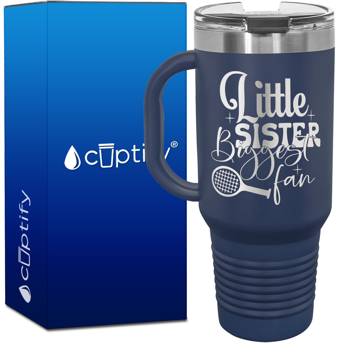 Little Sister Biggest Fan Tennis 40oz Tennis Travel Mug
