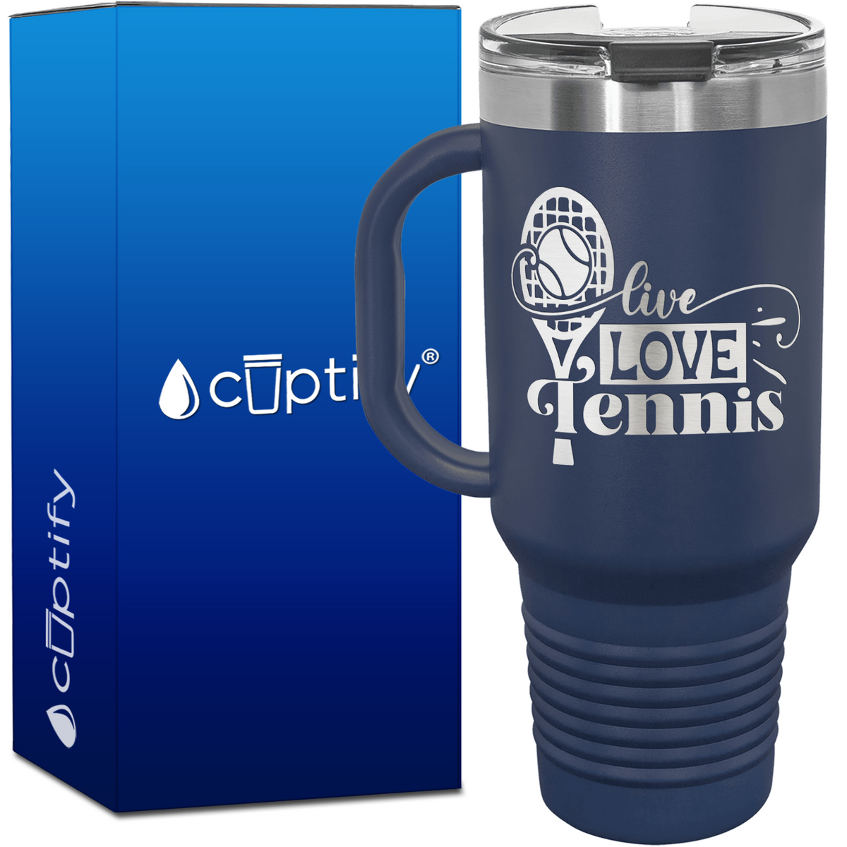 Live Love Tennis with Racket 40oz Tennis Travel Mug