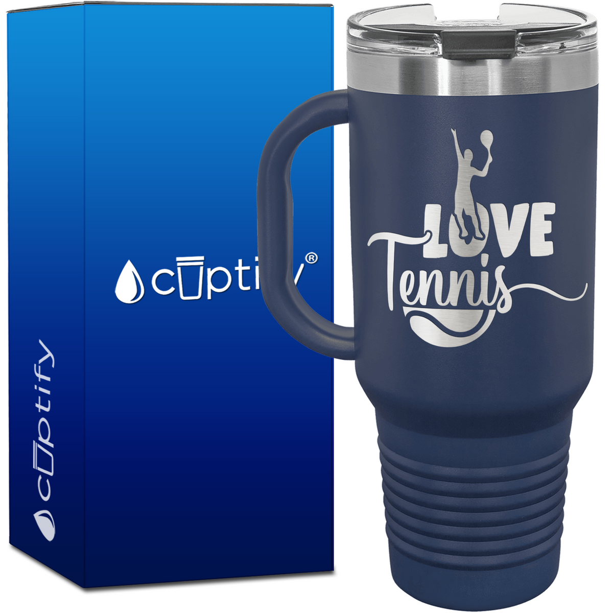 Love Tennis with Player Silhouette 40oz Tennis Travel Mug
