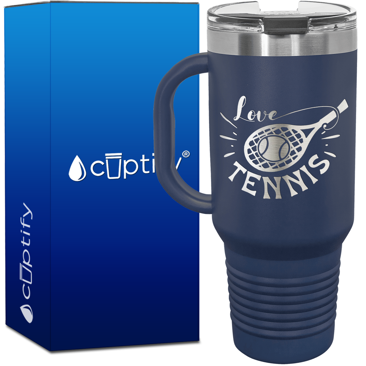 Love Tennis with Racket 40oz Tennis Travel Mug
