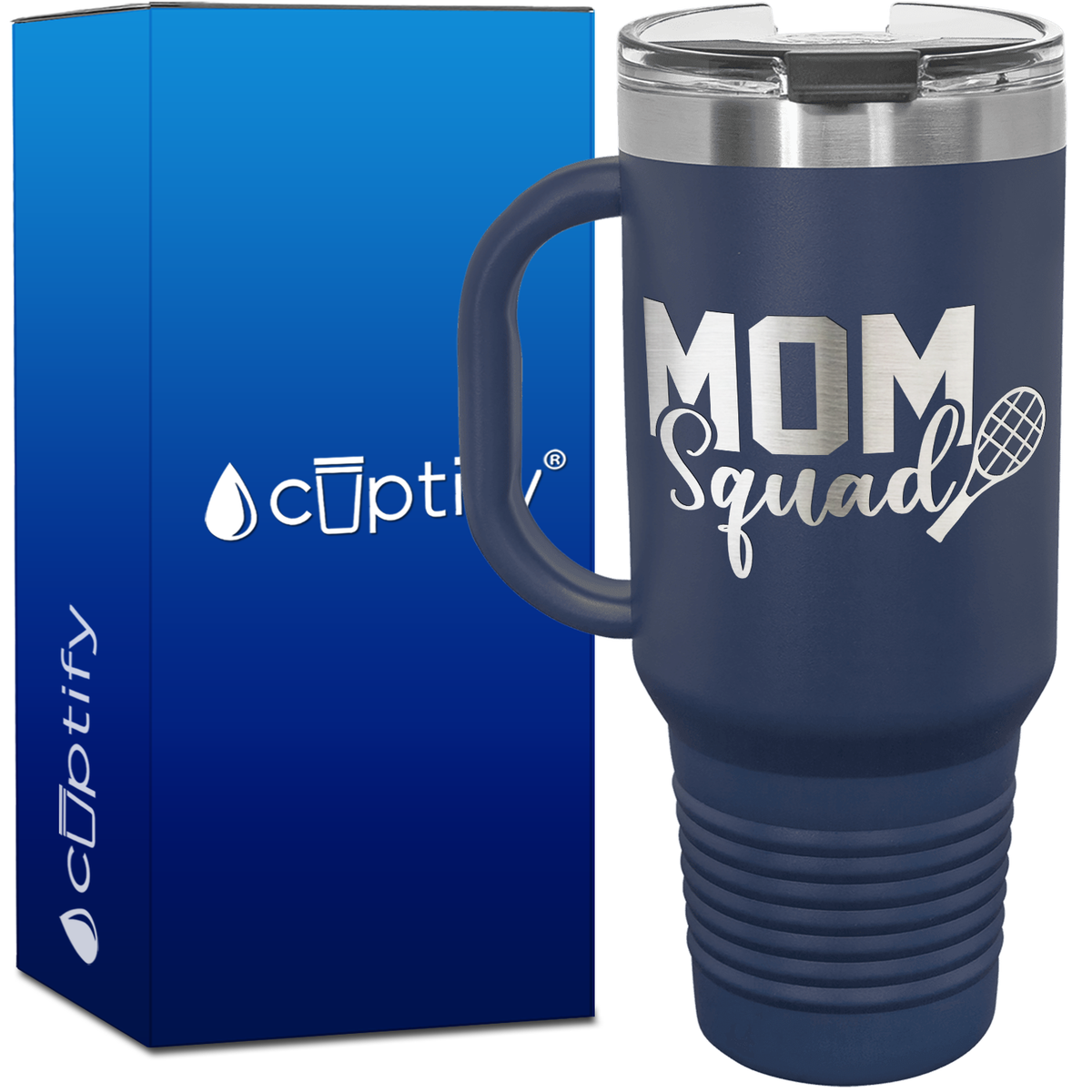 Mom Squad Tennis with Racket 40oz Tennis Travel Mug