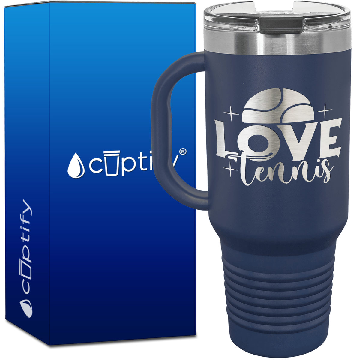 Love Tennis with Half Ball 40oz Tennis Travel Mug