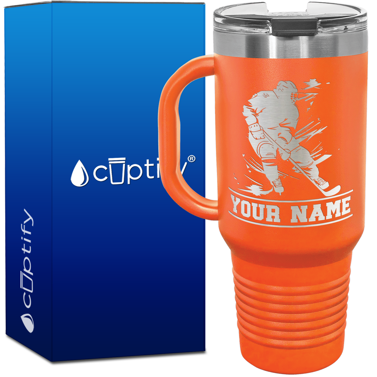Personalized Skating Hockey Player.40oz Travel Mug