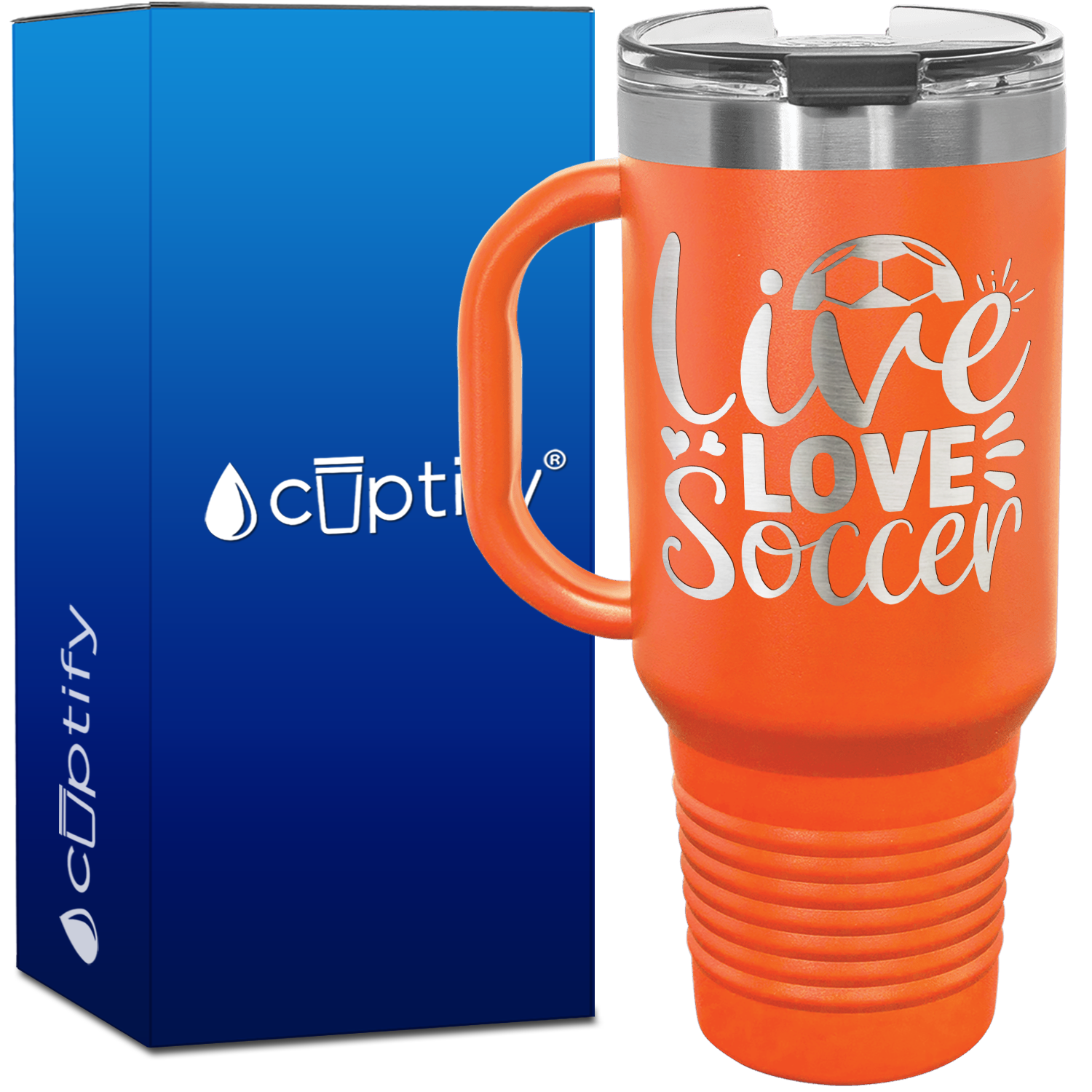 Live Love Soccer Hearts and Ball 40oz Soccer Travel Mug