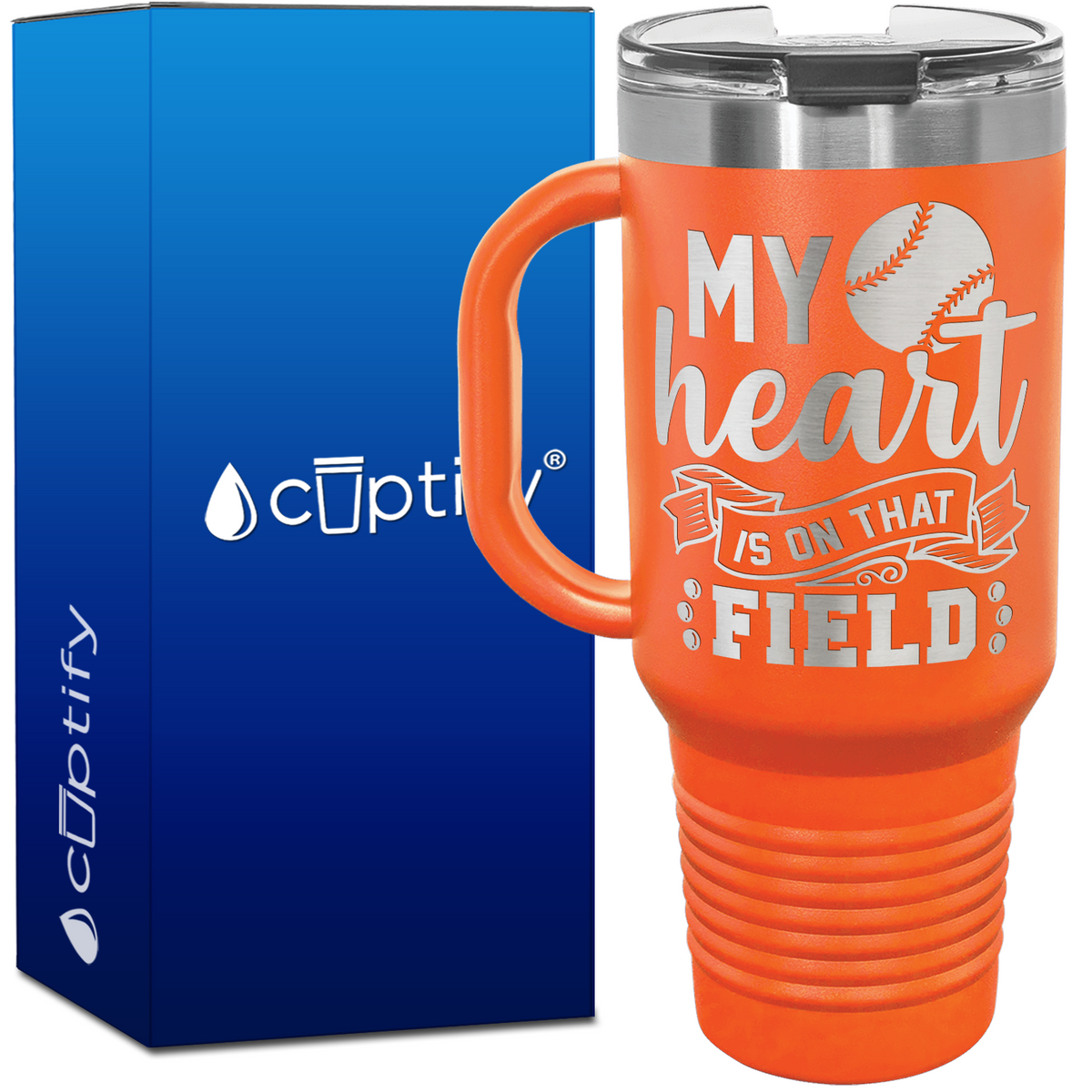 My Heart is on That Field Baseball  40oz Baseball Travel Mug