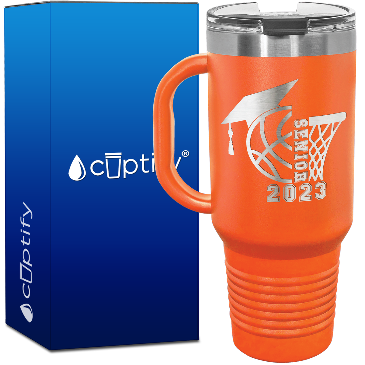 Basketball Senior with Grad Cap 40oz Basketball Travel Mug