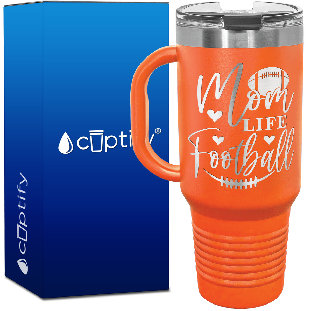 Mom Life Football 40oz Football Travel Mug