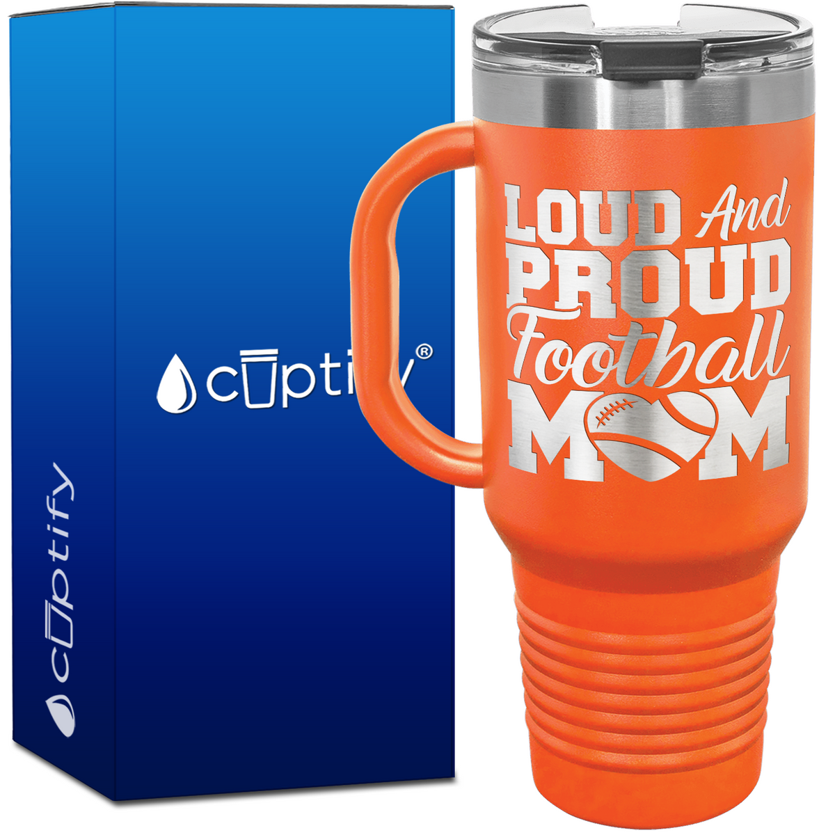 Loud and Proud Football Mom Heart 40oz Football Travel Mug