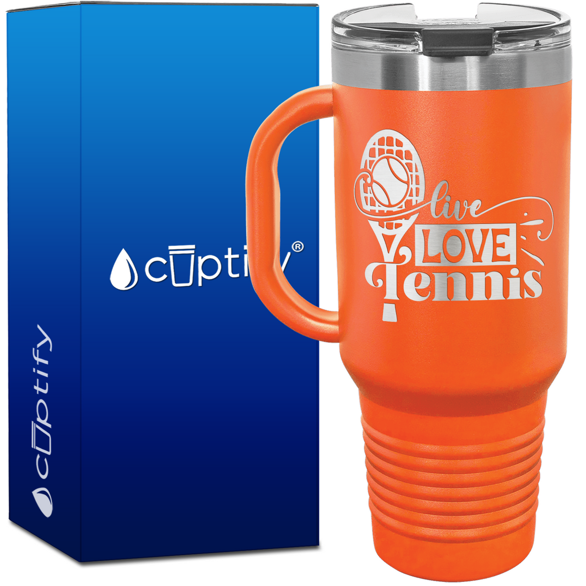 Live Love Tennis with Racket 40oz Tennis Travel Mug
