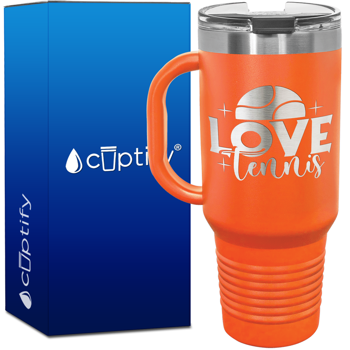 Love Tennis with Half Ball 40oz Tennis Travel Mug