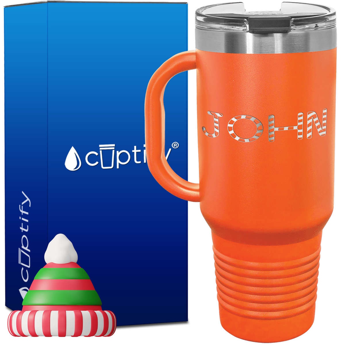 Personalized Candy Cane Font Style 40oz Christmas Travel Mug
