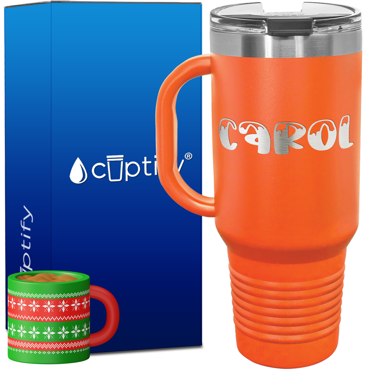 Personalized Frosty Font Style 40oz Christmas Travel Mug