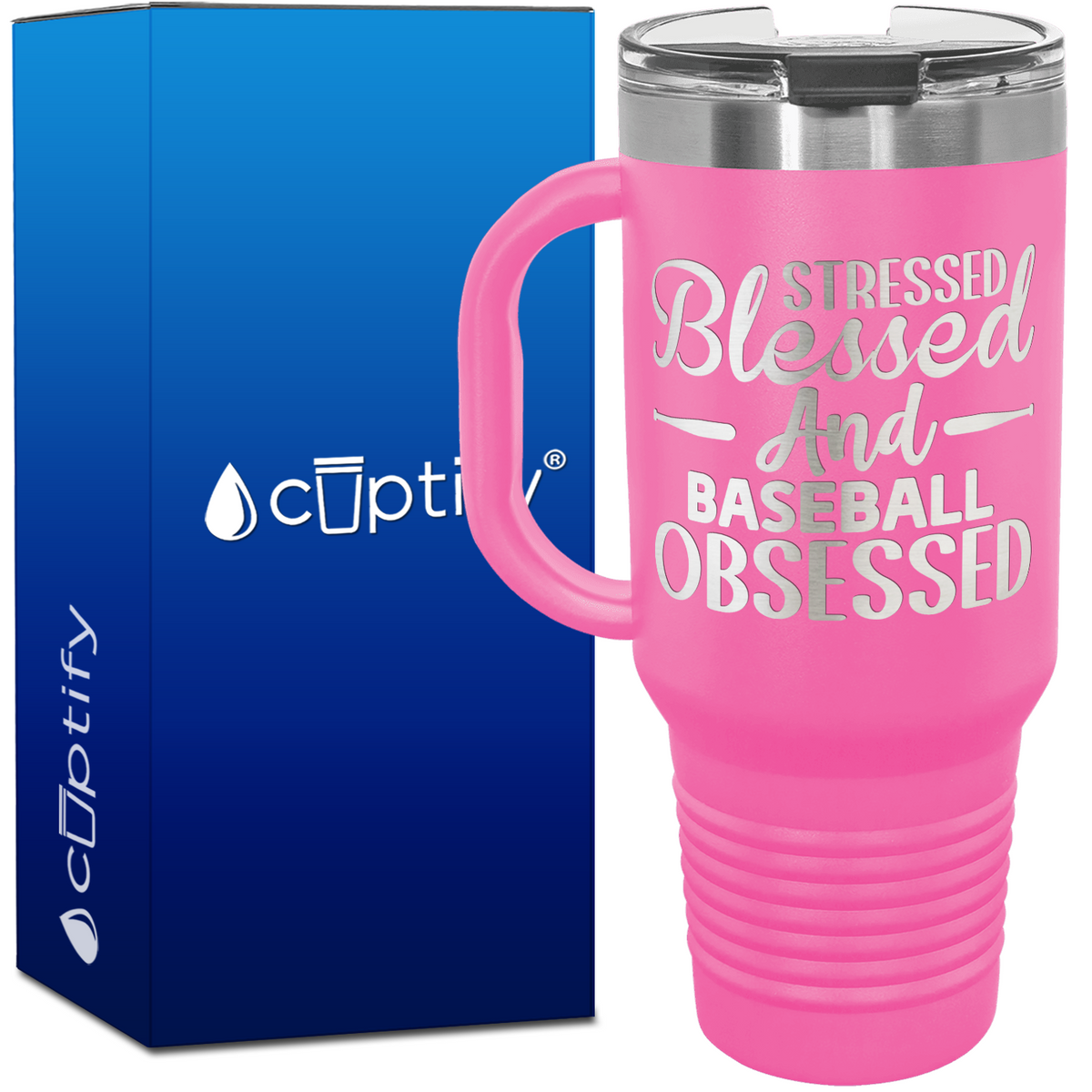 Stressed Blessed and Baseball Obsessed 40oz Baseball Travel Mug