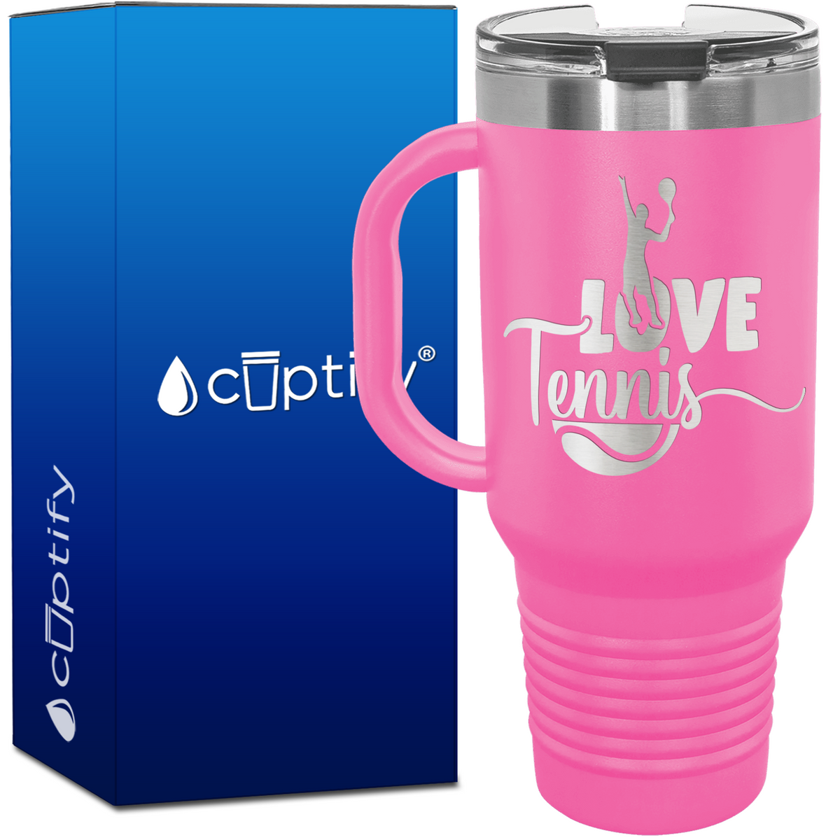 Love Tennis with Player Silhouette 40oz Tennis Travel Mug