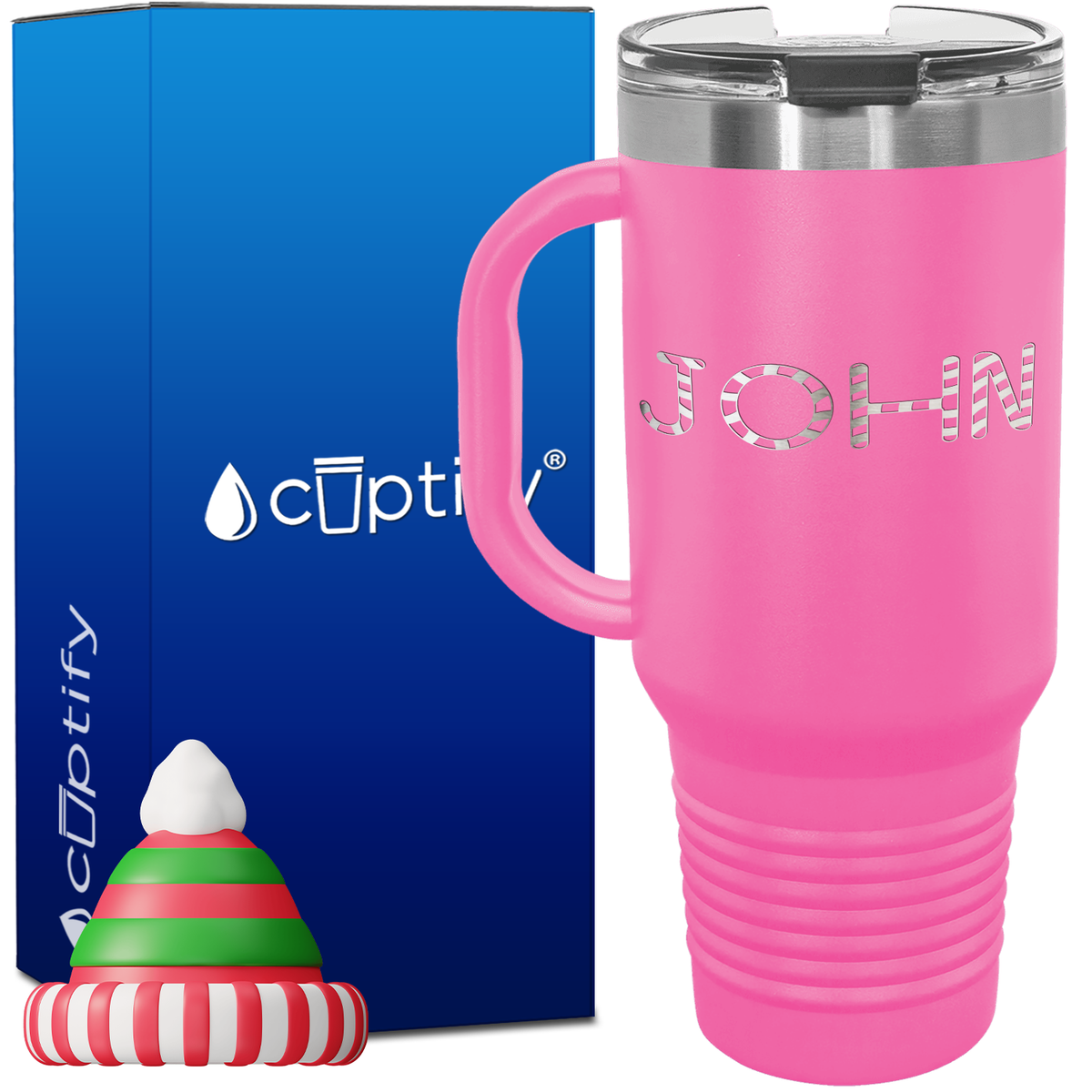 Personalized Candy Cane Font Style 40oz Christmas Travel Mug