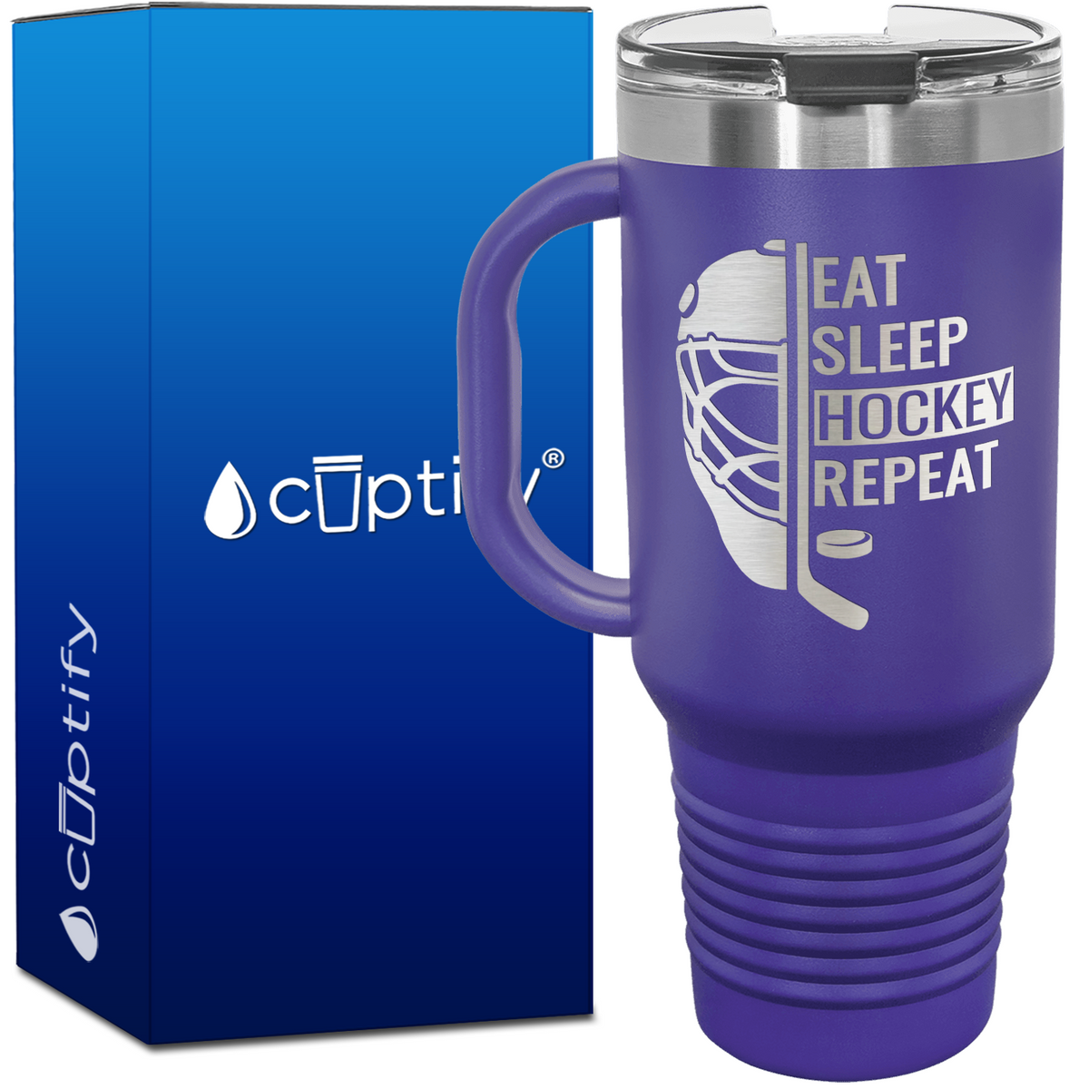 Eat. Sleep. Hockey. Repeat. Helmet 40oz Travel Mug