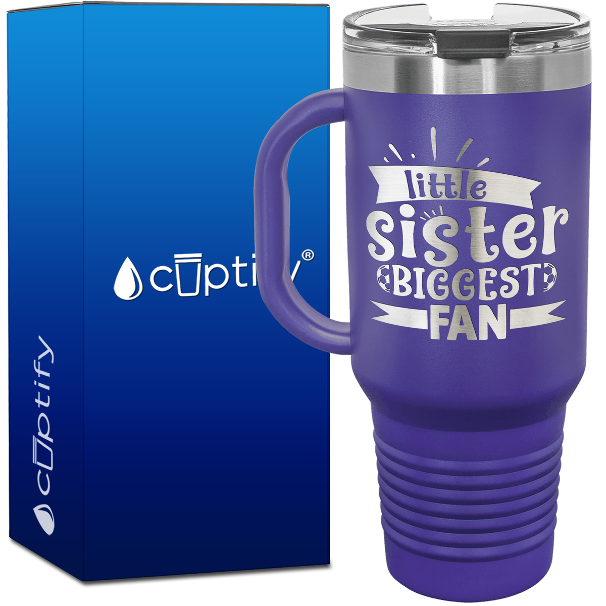 Little Sister Biggest Fan Soccer 40oz Soccer Travel Mug
