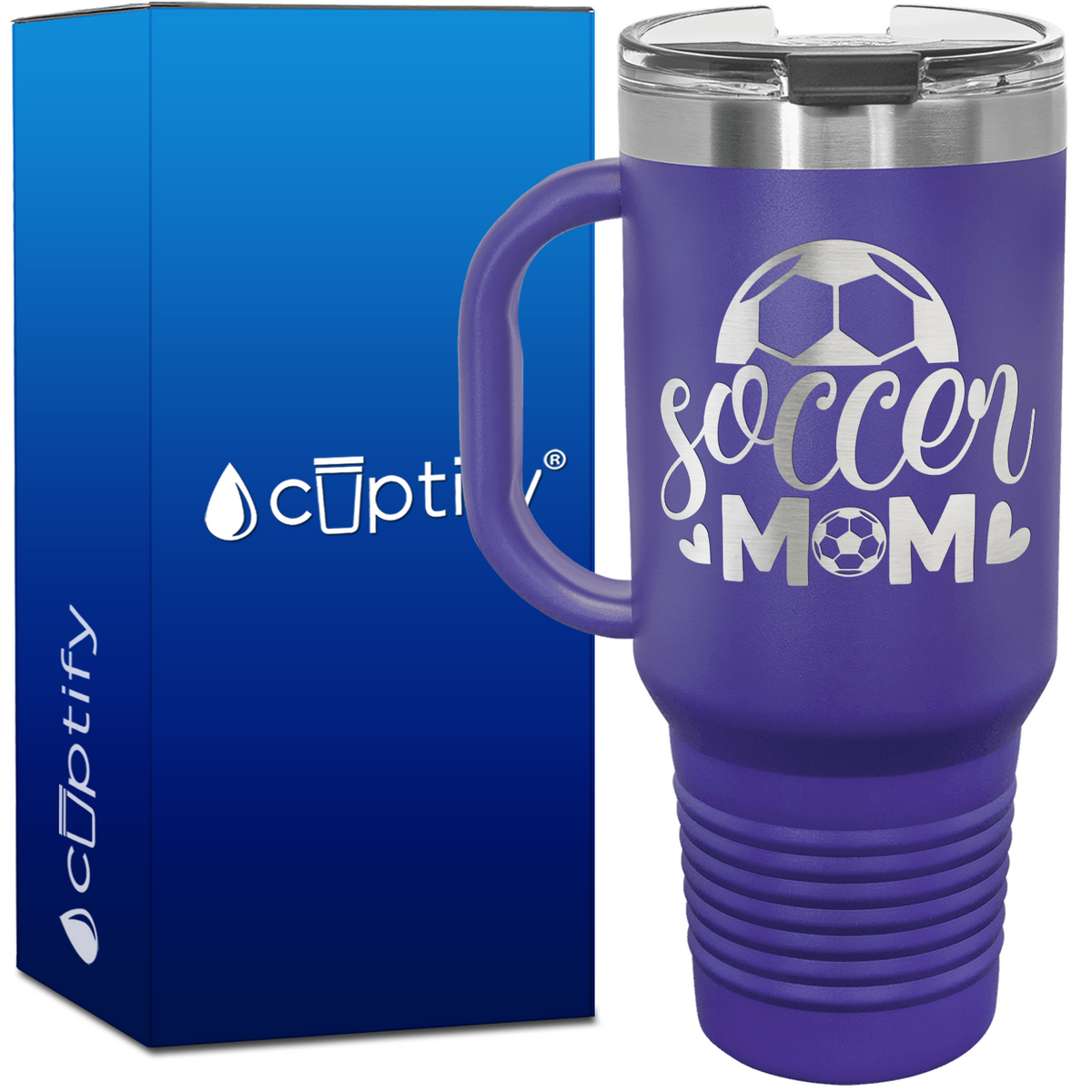 Soccer Mom Hearts and Ball 40oz Soccer Travel Mug