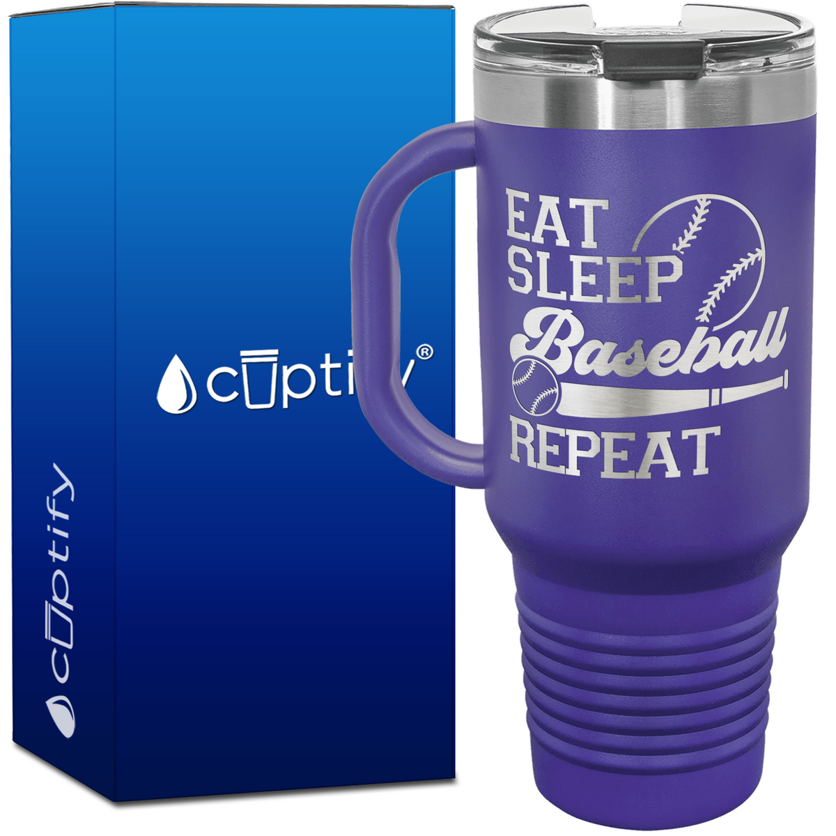 Eat Sleep Baseball Repeat Bat and Ball 40oz Baseball Travel Mug
