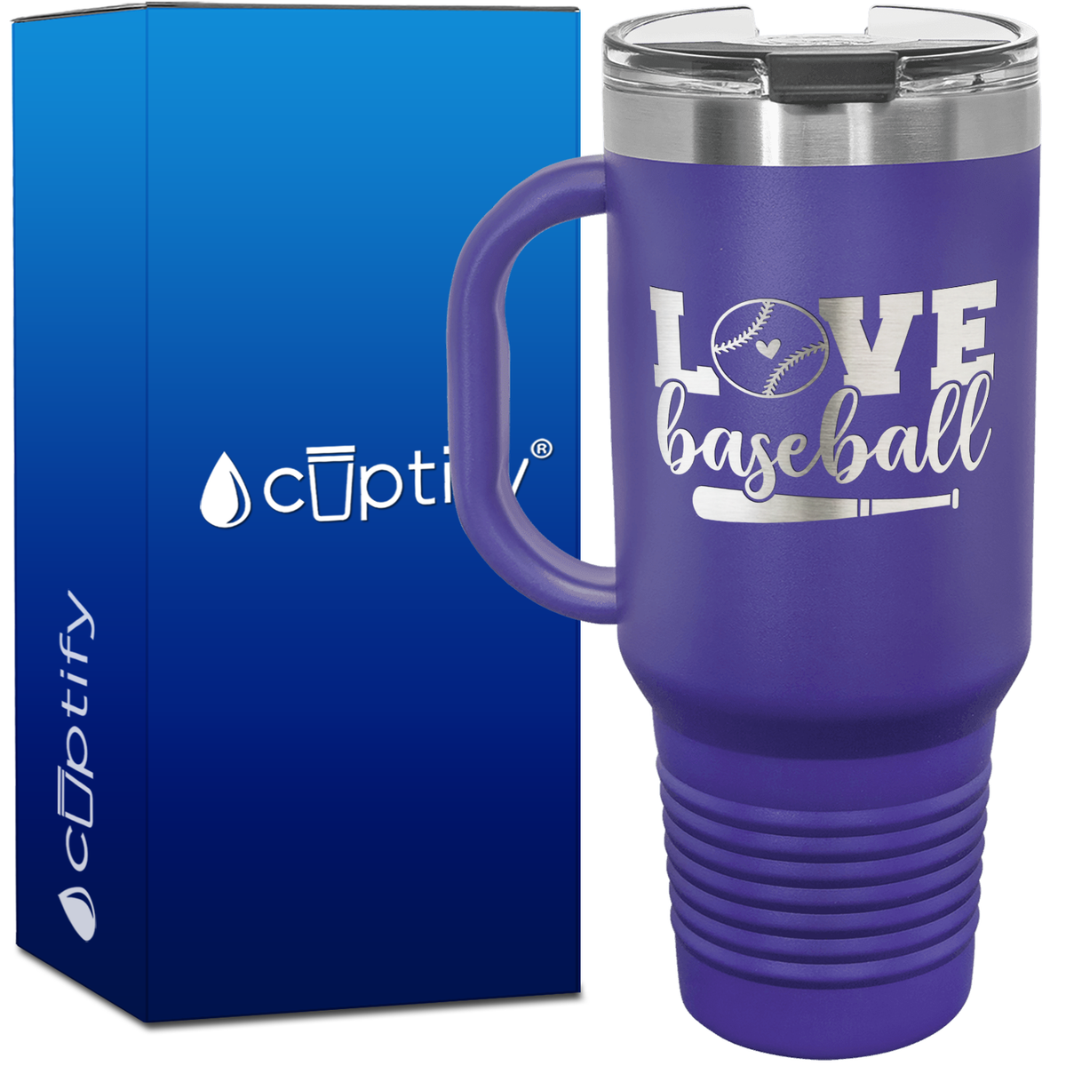 Love Baseball Bat and Ball 40oz Baseball Travel Mug