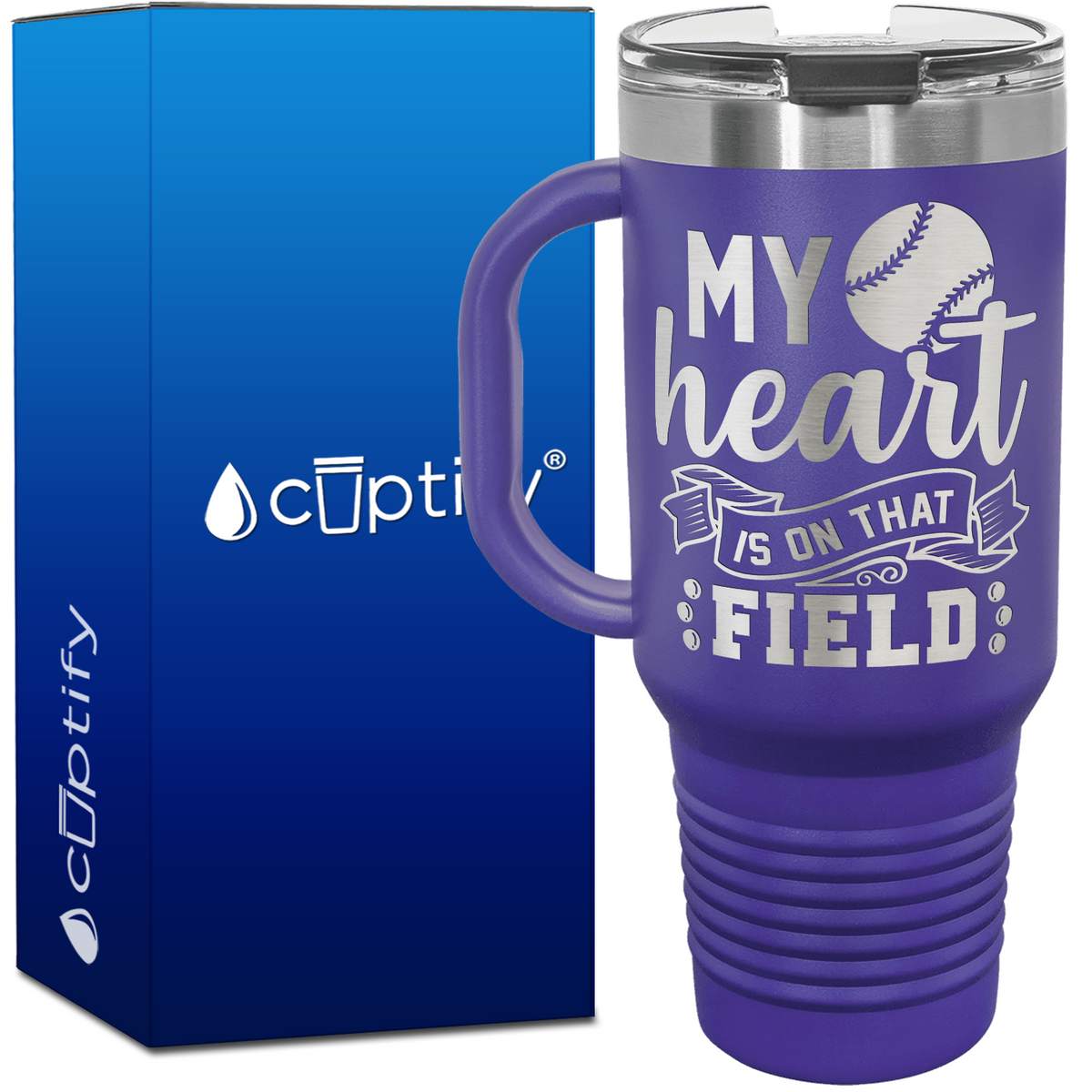 My Heart is on That Field Baseball  40oz Baseball Travel Mug