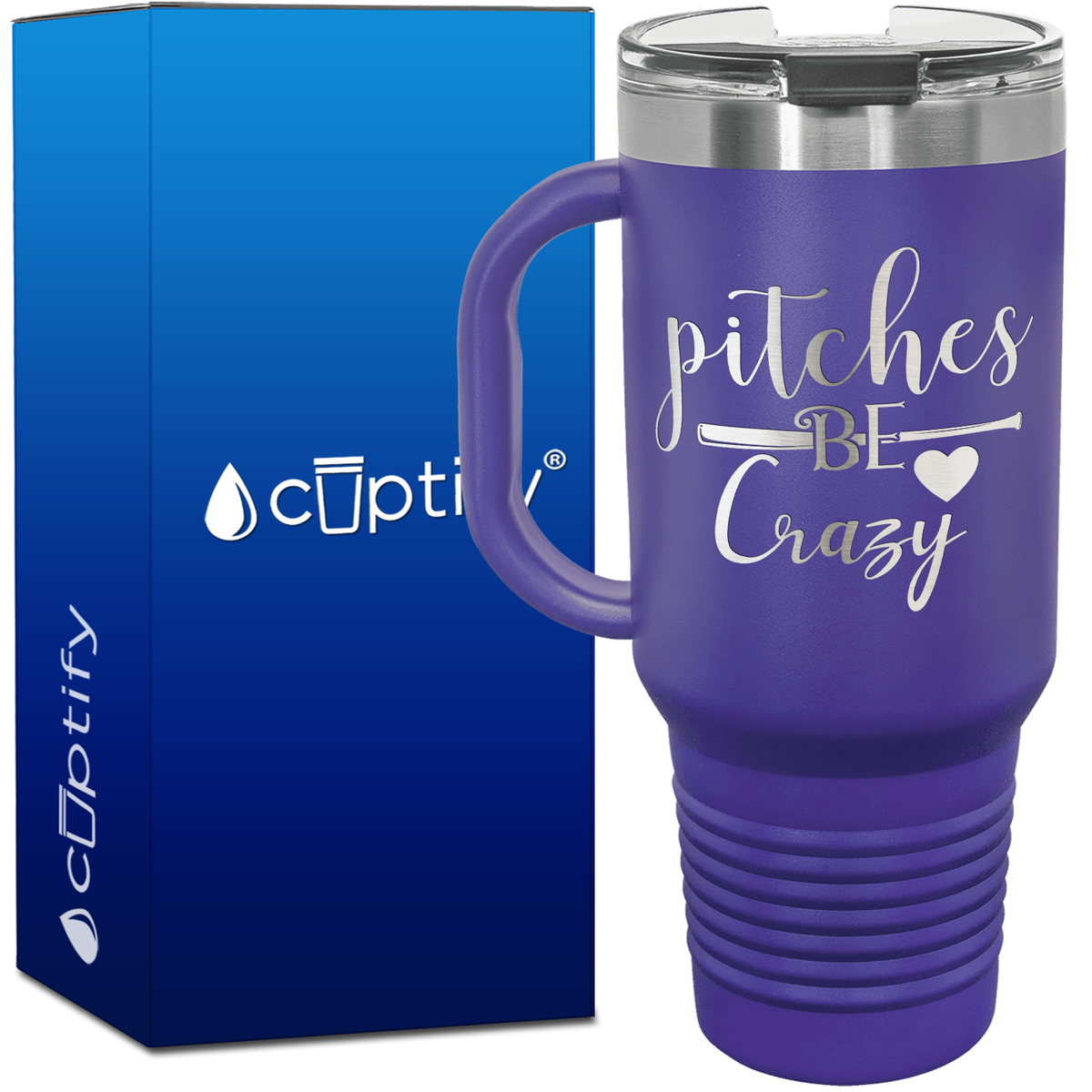 Pitches Be Crazy 40oz Softball Travel Mug
