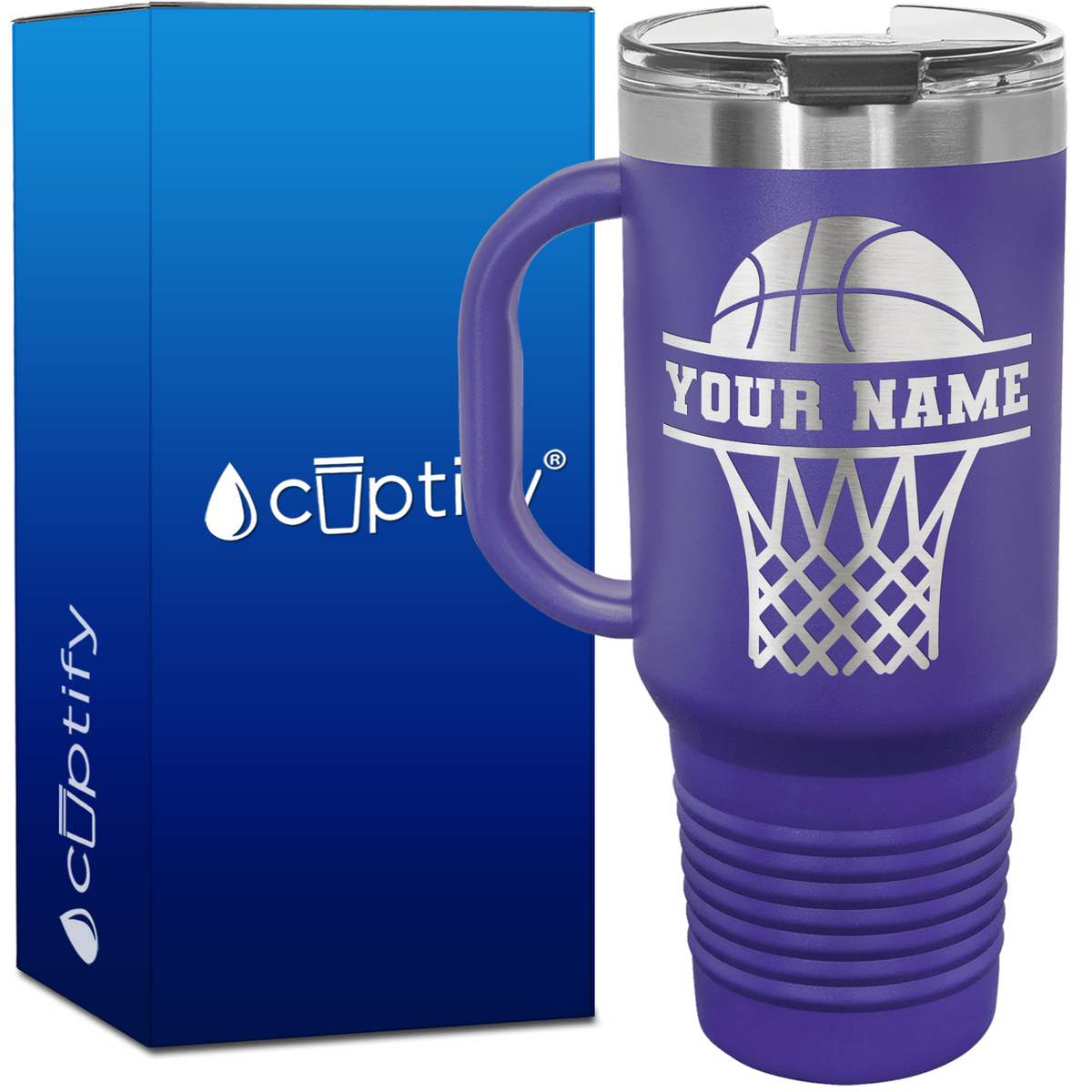 Personalized Basketball and Net 40oz Basketball Travel Mug
