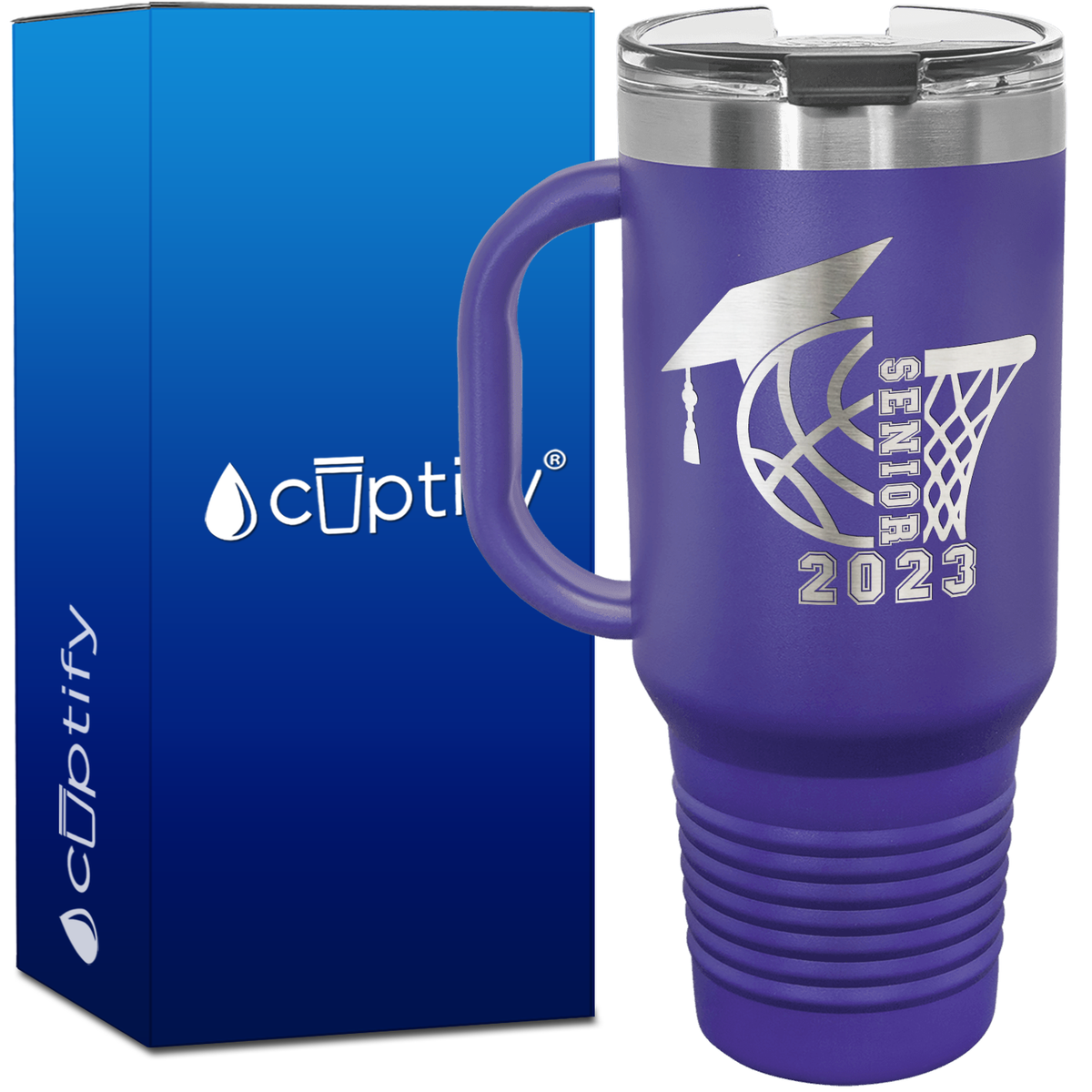 Basketball Senior with Grad Cap 40oz Basketball Travel Mug