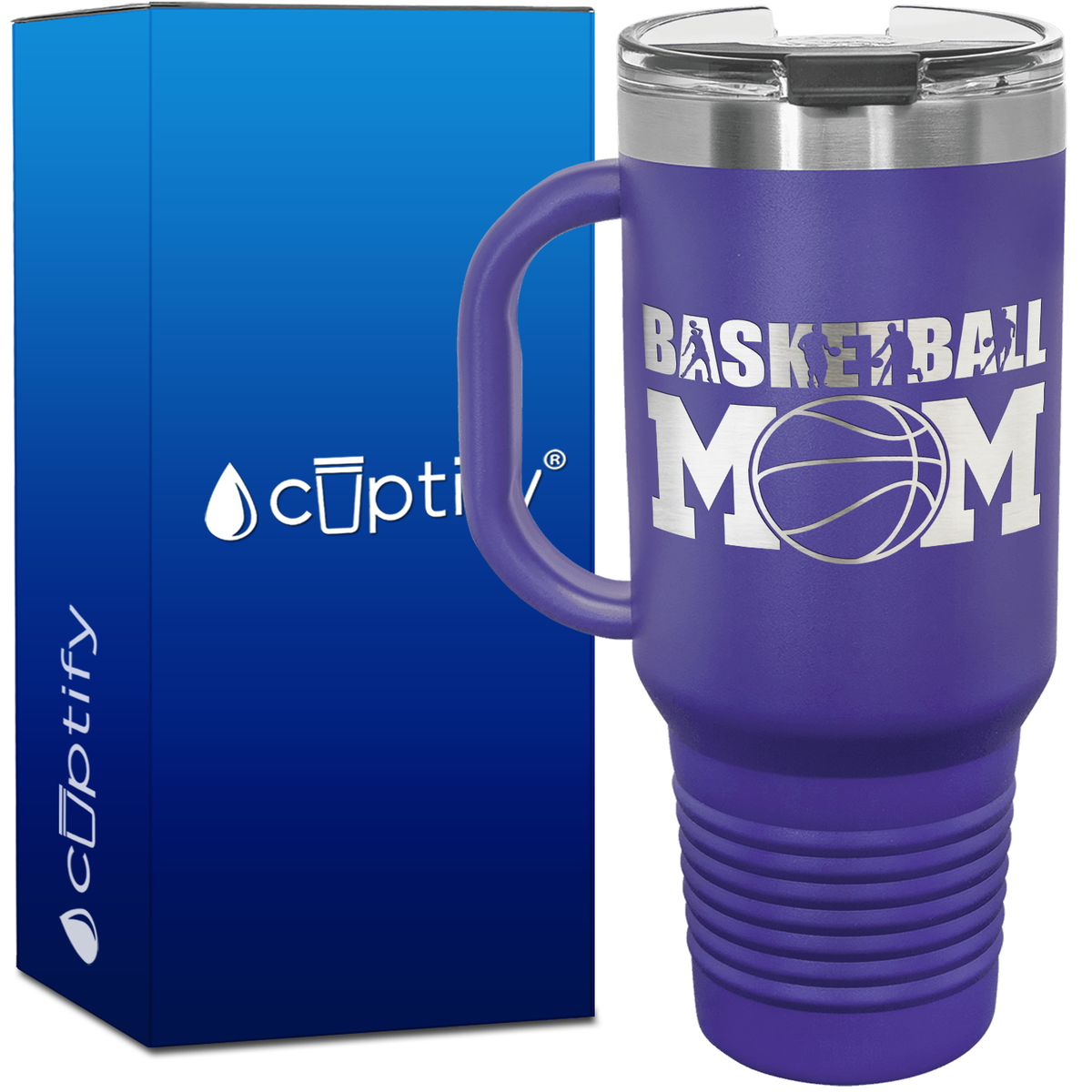Basketball Mom Player Silhouettes 40oz Basketball Travel Mug