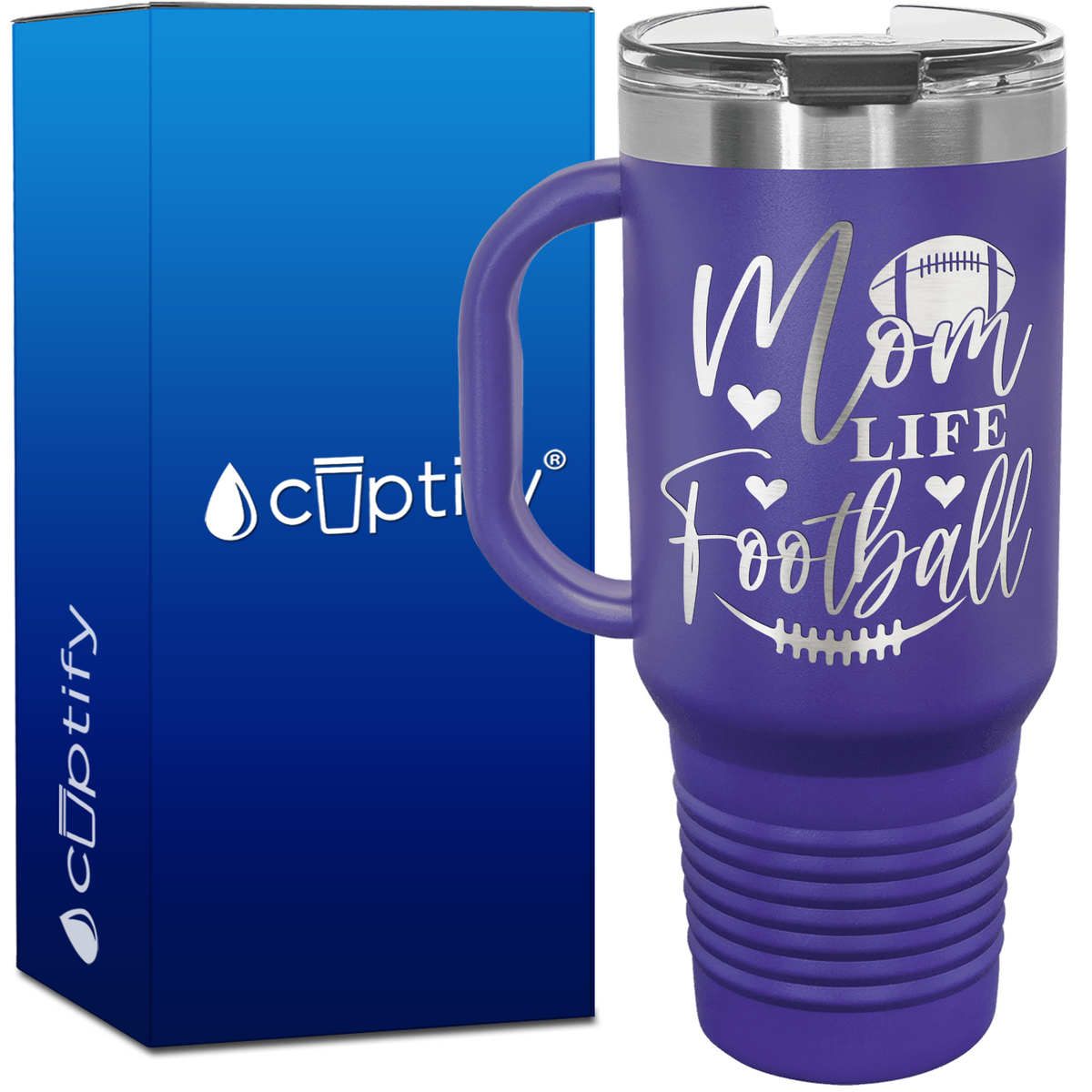 Mom Life Football 40oz Football Travel Mug