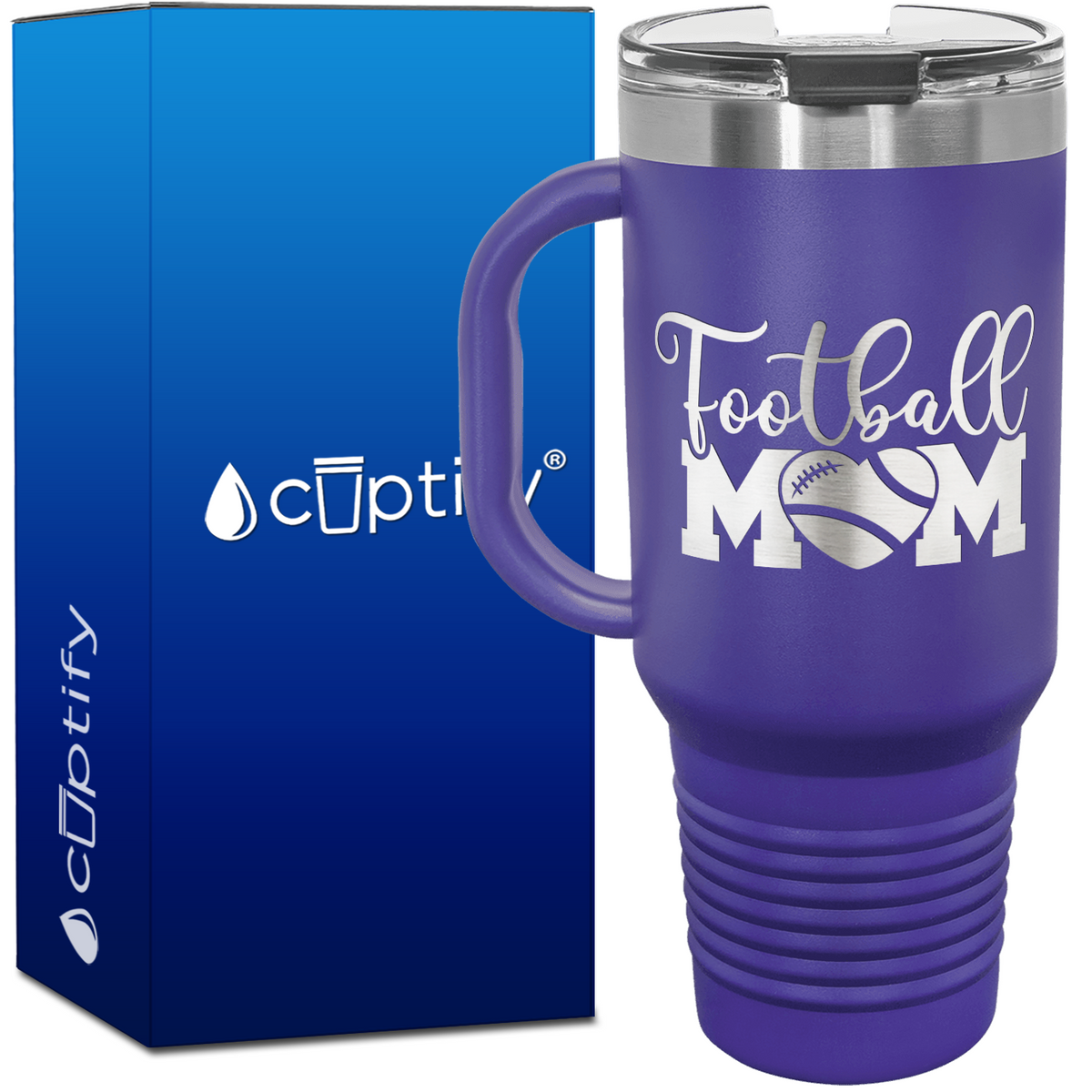 Football Mom Heart 40oz Football Travel Mug