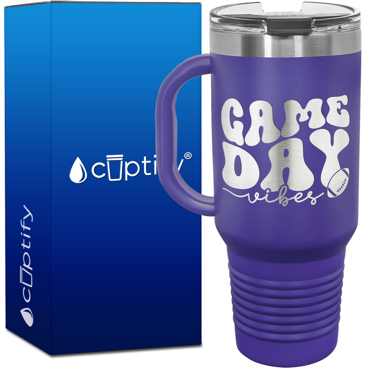 Game Day Vibes Football 40oz Football Travel Mug