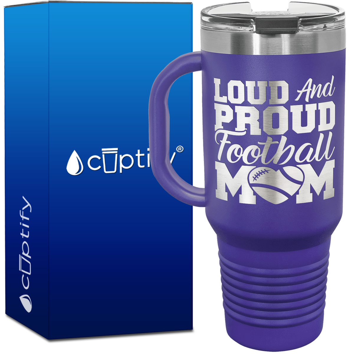 Loud and Proud Football Mom Heart 40oz Football Travel Mug