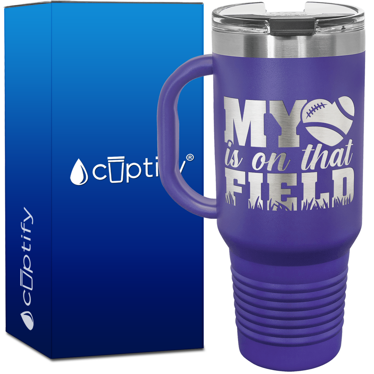 My Heart is on That Field Football 40oz Football Travel Mug