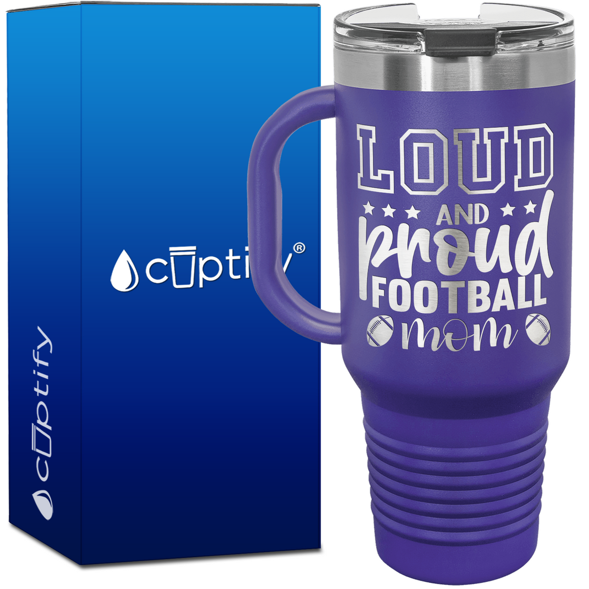 Loud and Proud Football Mom 40oz Football Travel Mug