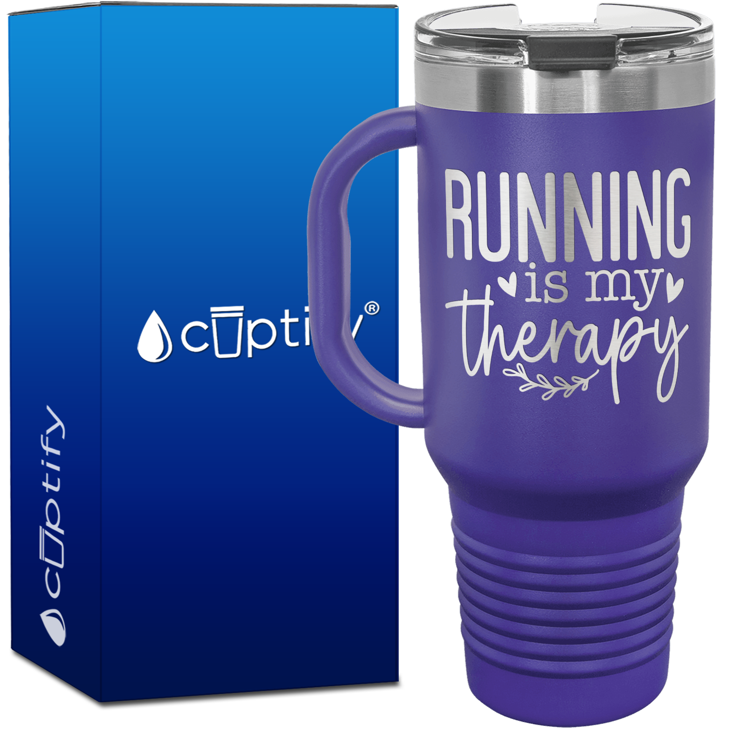 Running is my Therapy with Hearts 40oz Running Travel Mug