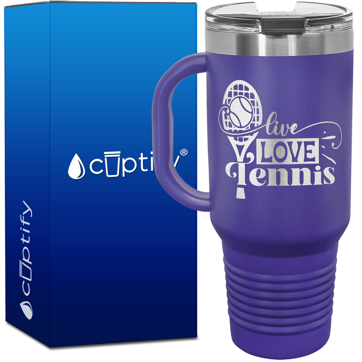 Live Love Tennis with Racket 40oz Tennis Travel Mug