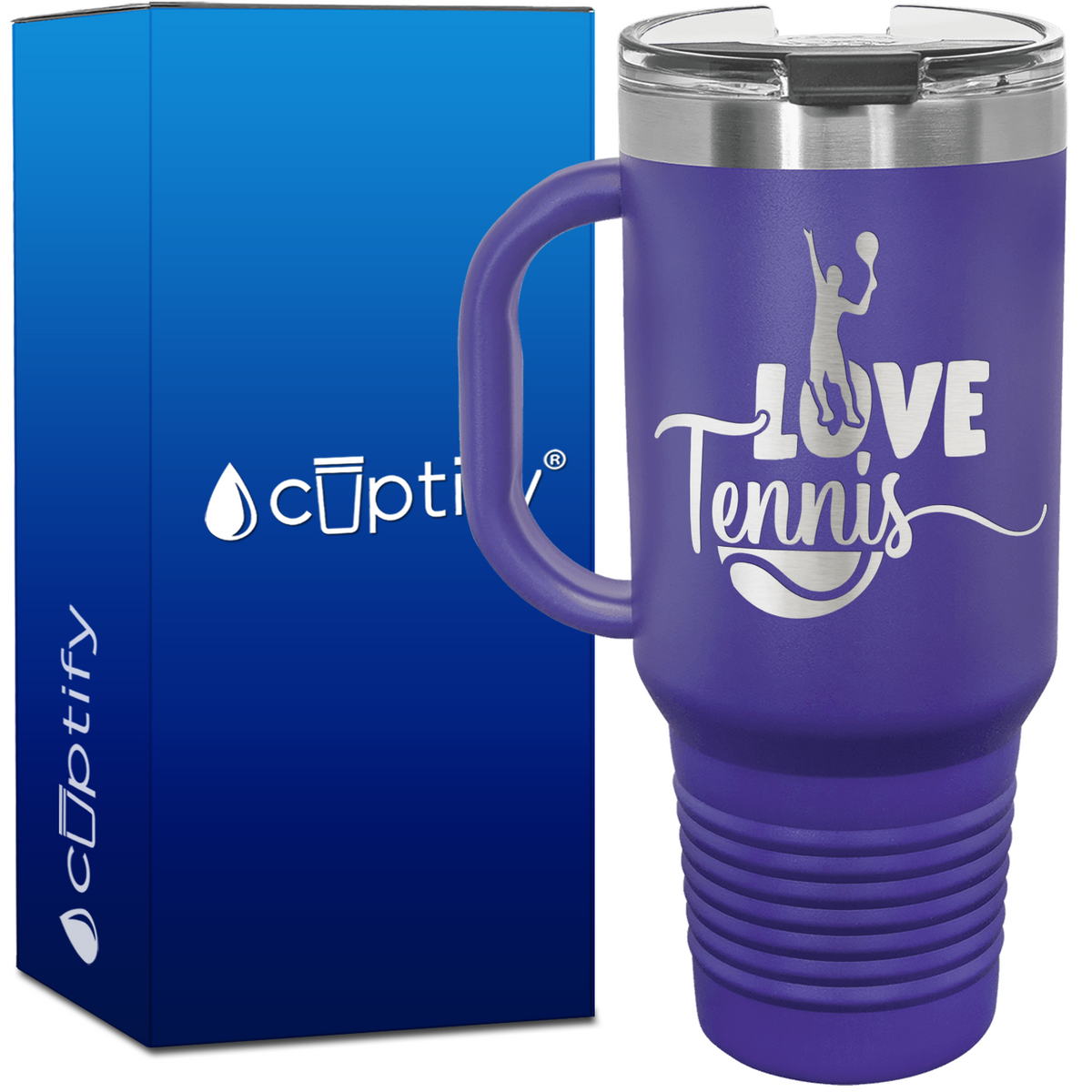 Love Tennis with Player Silhouette 40oz Tennis Travel Mug