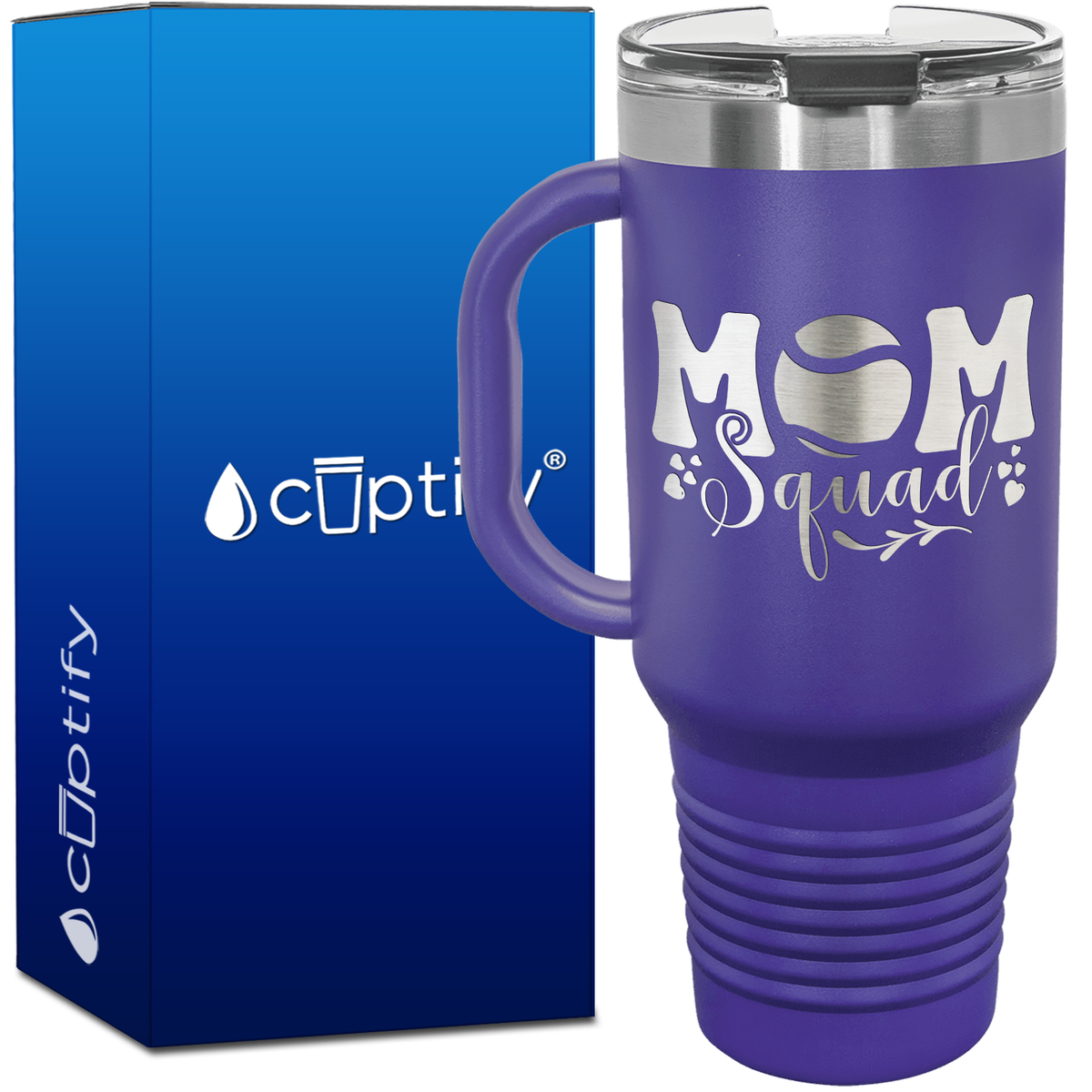 Mom Squad Tennis with Hearts 40oz Tennis Travel Mug
