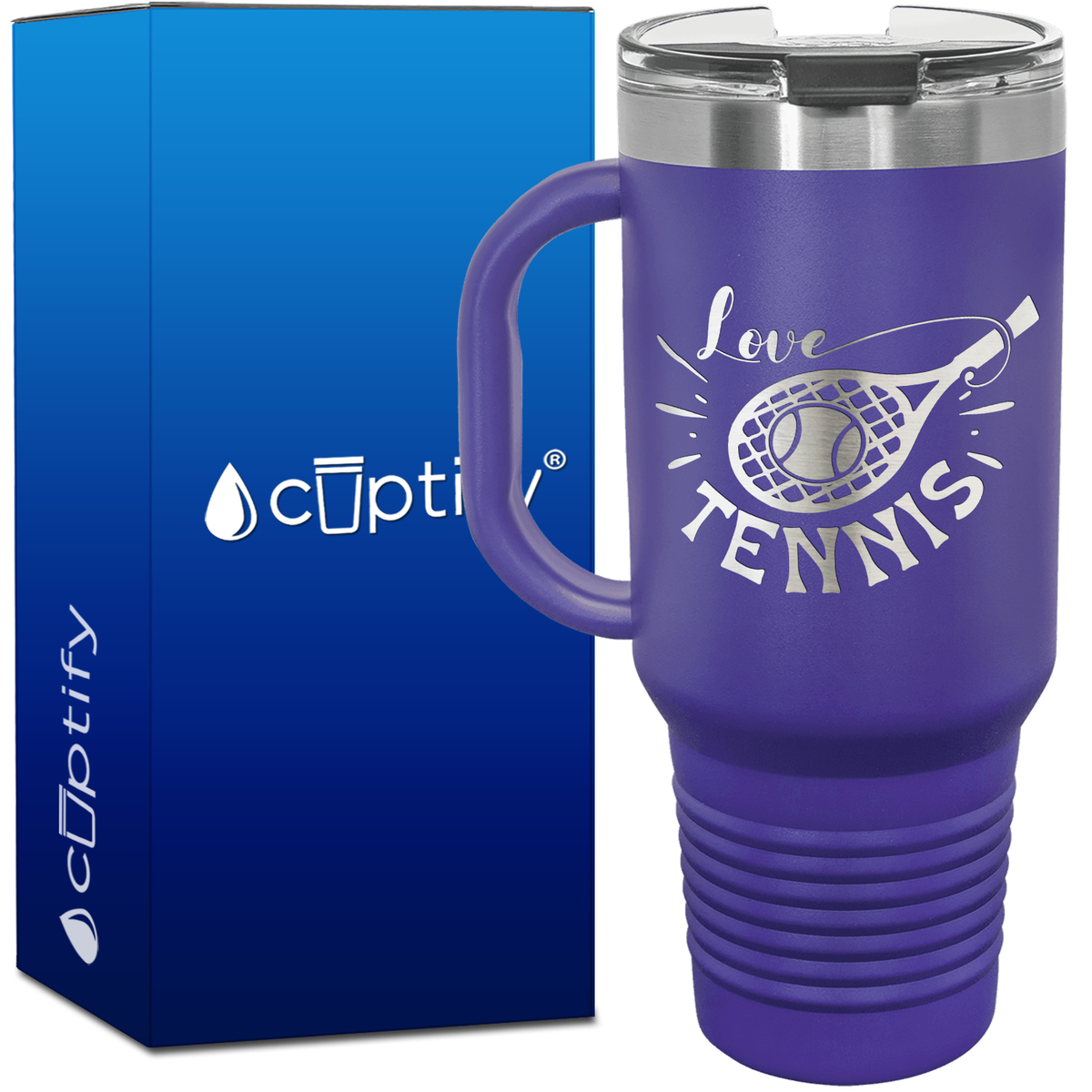 Love Tennis with Racket 40oz Tennis Travel Mug