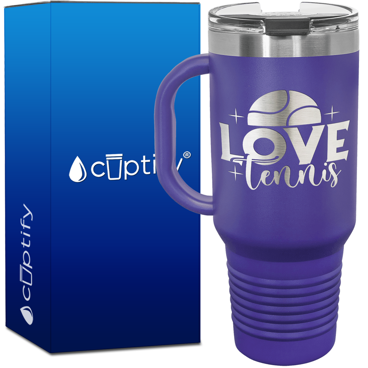 Love Tennis with Half Ball 40oz Tennis Travel Mug
