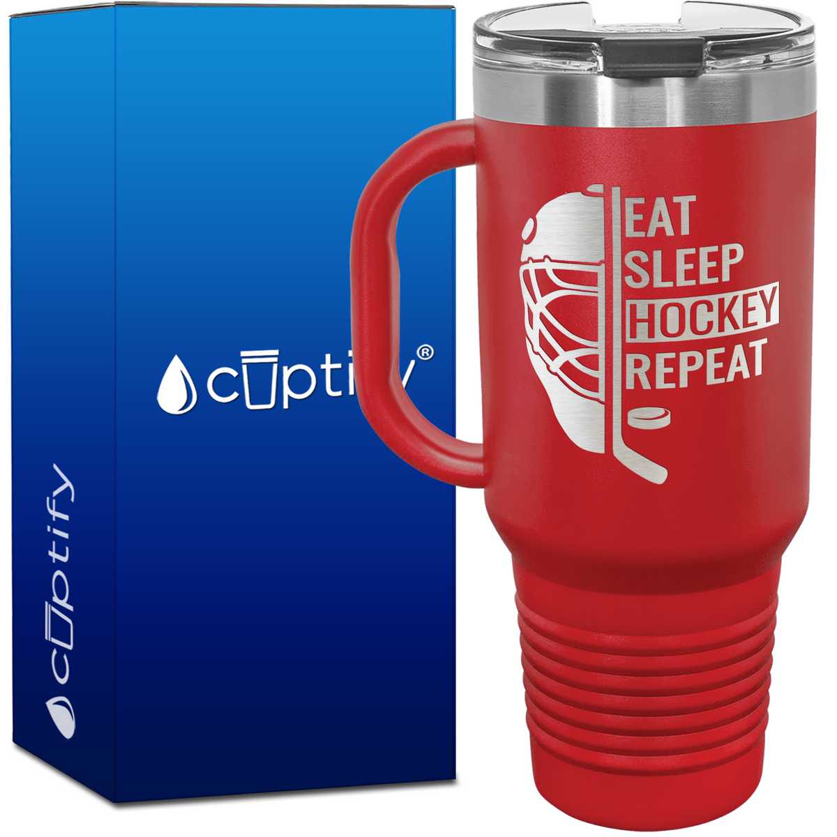 Eat. Sleep. Hockey. Repeat. Helmet 40oz Travel Mug