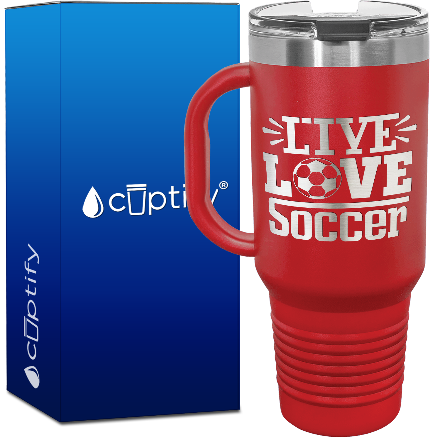 Live Love Soccer 40oz Soccer Travel Mug