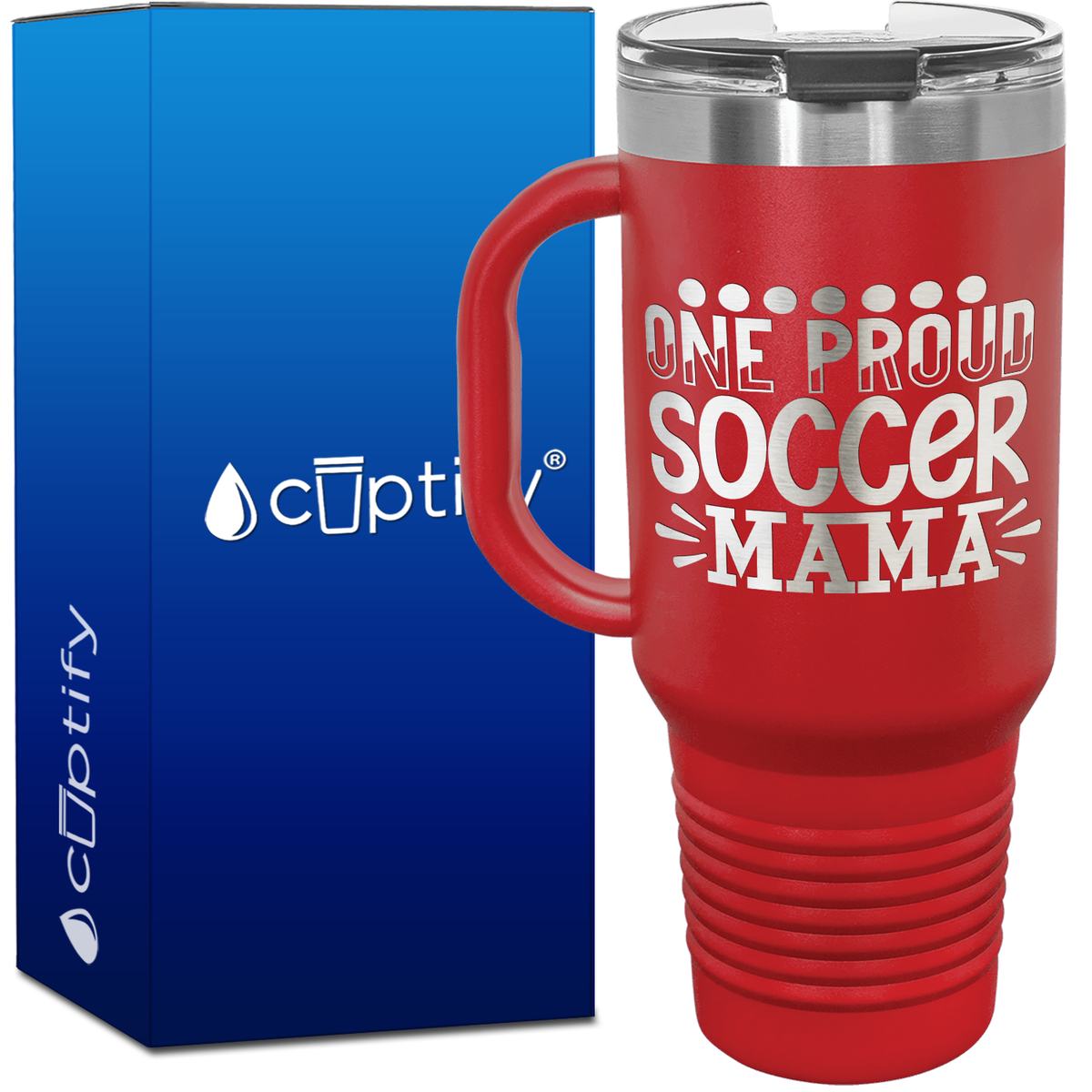 One Proud Soccer Mama with Dots 40oz Soccer Travel Mug