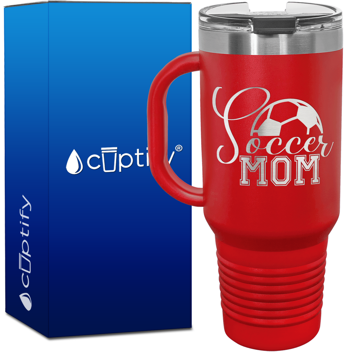Soccer Mom with Ball 40oz Soccer Travel Mug