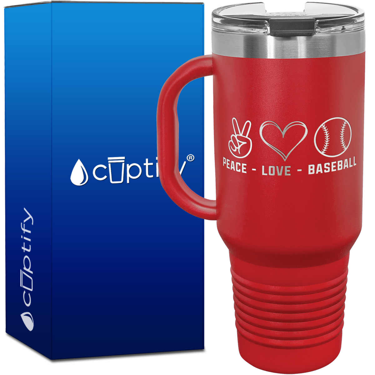 Peace Love Baseball 40oz Baseball Travel Mug