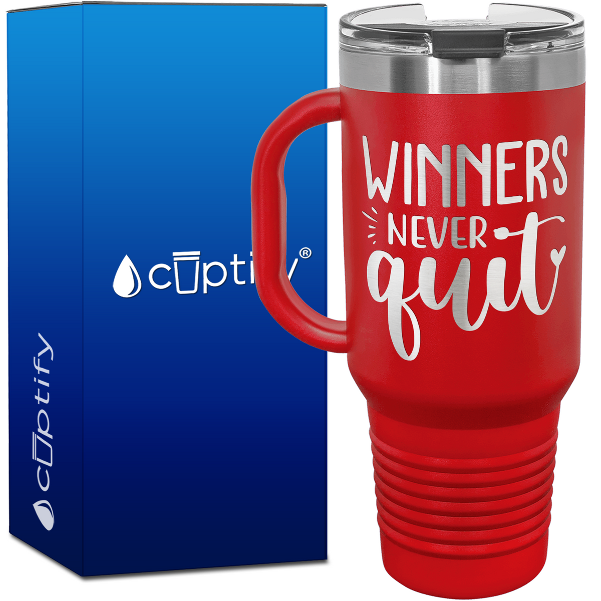 Winners Never Quit 40oz Baseball Travel Mug